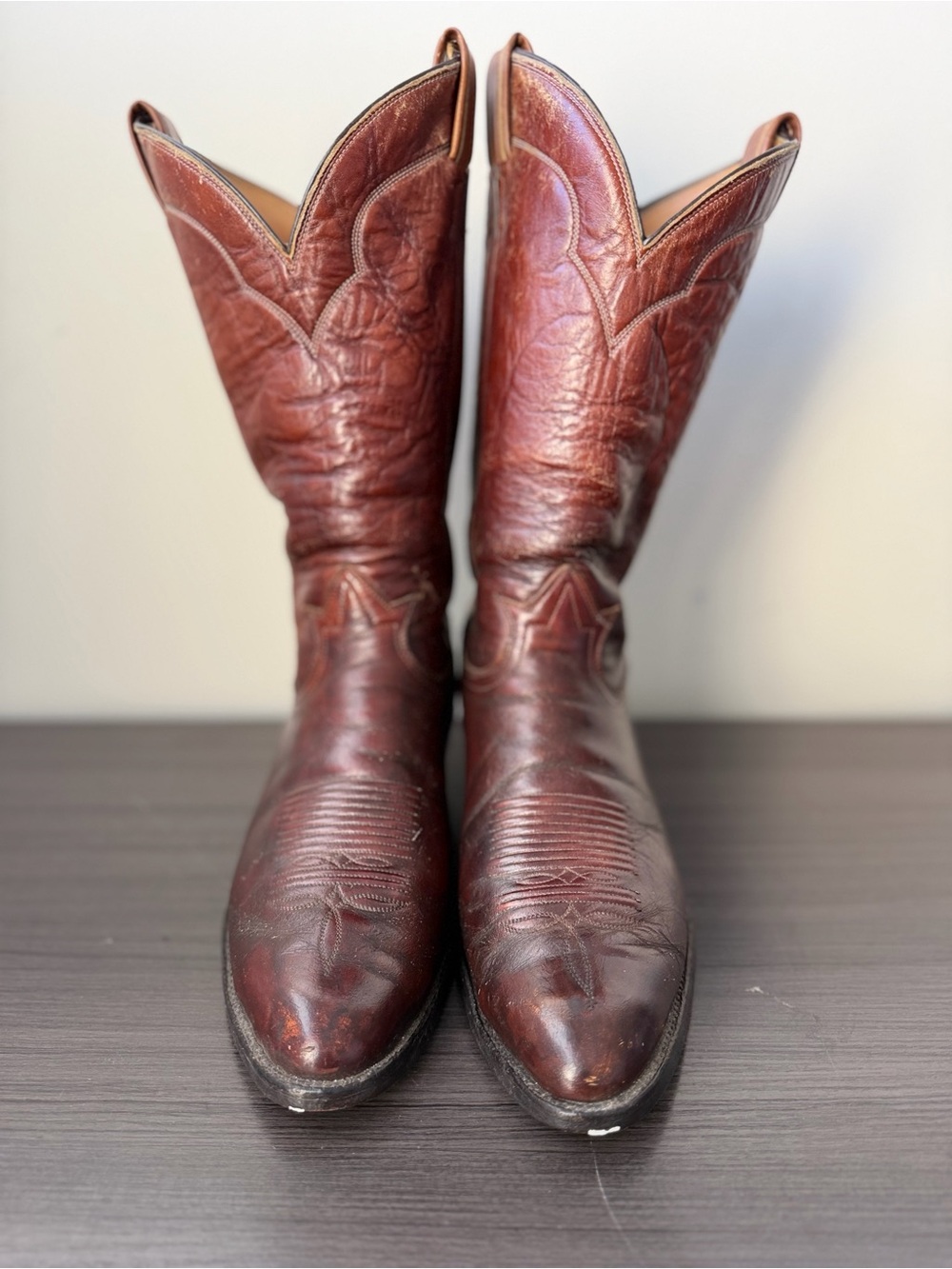 ⁠Vintage Tony Lama 5084 Brown Leather Cowboy Boots Mens Size 9.5 D Western USA⁠